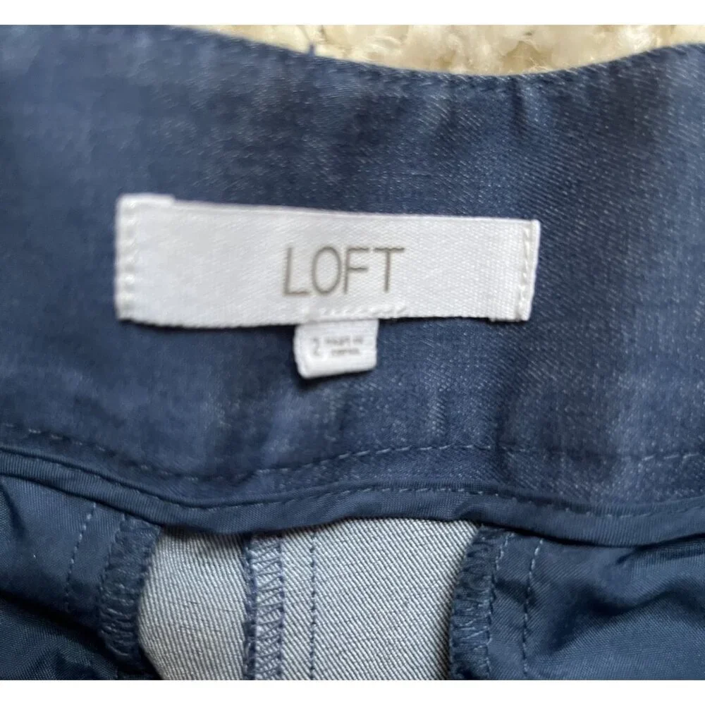 Loft The Riviera Button-Front Slate Blue Shorts Womens Size 2 Cotton Blend - Picture 3 of 4